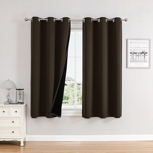 ChrisDowa 100% Blackout Curtains for Bedroom 63 Inches Long 2 Panels Set | 2 Thick Layers, Thermal Insulated, Light Blocking, Grommet, Window Treatment, Living Room Drapes, Brown, 38 x 63 Inch - color: Brown, size: 38"W x 63"L (Pack of 2)