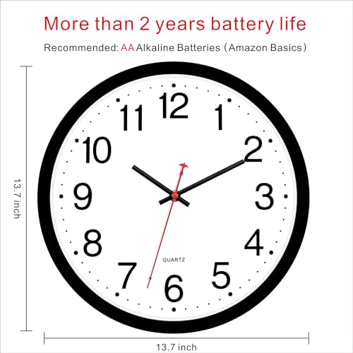 Foxtop 14 Inch Wall Clock Modern Silent Non-Ticking Quartz Battery Operated Round Analog Classic Black Wall Clock for Classroom School Office Living Room Bedroom Home - color: Black, size: 14 Inch - 1 Clock