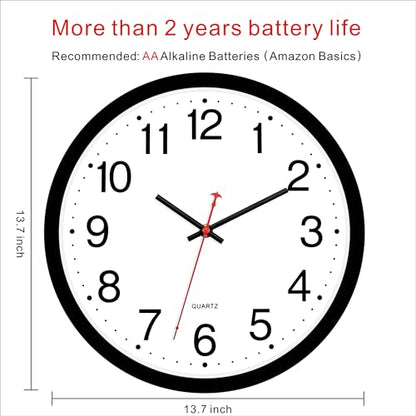 Foxtop 14 Inch Wall Clock Modern Silent Non-Ticking Quartz Battery Operated Round Analog Classic Black Wall Clock for Classroom School Office Living Room Bedroom Home - color: Black, size: 14 Inch - 1 Clock