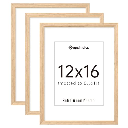 upsimples 12x16 Picture Frame Solid Wooden, Nursery Wall Frames Set of 3 | 100% Natural Solid Wood, Fit 8.5x11 with Mat and 12 x 16 Posters, For Kids Room, Gallery Wall Décor - size: 12X16