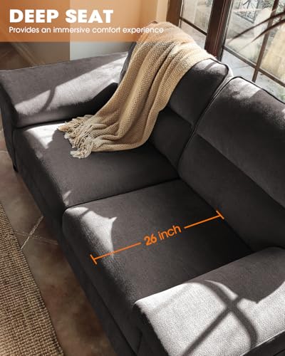 Upvilla 71.25" Modern Sofa Couch for Deep Seat Sofa Living Room(Dark Gray) | 8” Cushion, Comfy 2-Seater Chenille Loveseat with Convertible Armrest, Removable Sofa Cover, High Leg - color: Dark Gray, size: 71.25" Couch