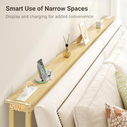 ELYKEN 2 Pack Bamboo Console Table, 5.9'' Narrow Sofa Table Behind Couch | Slim Skinny Hallway Table with Charging Station for Entryway, Living Room, Foyer, Entrance, 5.9 x 47.2 x 31.5in, Natural - color: Natural, size: 5.9"D x 94.5"W x 31.5"H