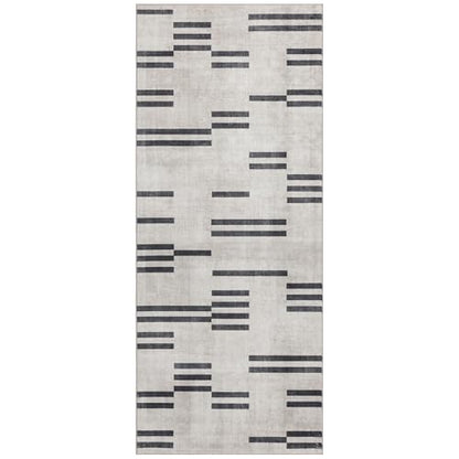 Machine Washable Area Rug Runner - Living Room Bedroom Bathroom Kitchen Entryway Office -Non-Slip Baking Low Pile Stain Resistant Premium - Modern Geometric Loki-Beige & Black 2'6" x 6' - color: Loki - Beige Black, size: 2'6" x 6' (Rectangular)