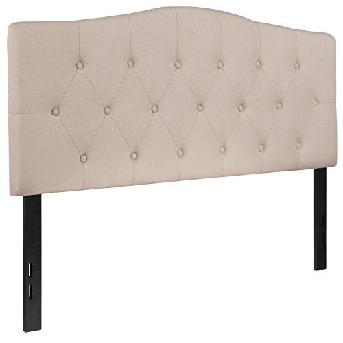 EMMA + OLIVER Beige Full Tufted Headboard | Adjustable Bed Rail Slots, Fabric Upholstered - color: Beige, size: Full