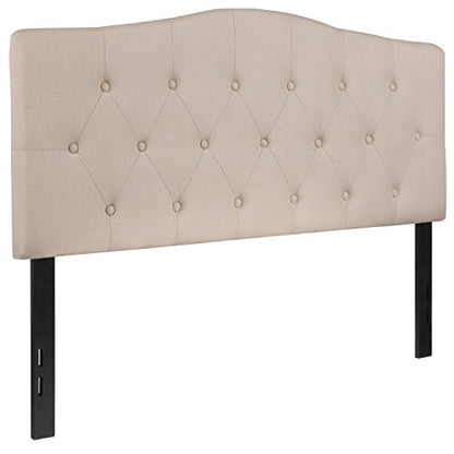EMMA + OLIVER Beige Full Tufted Headboard | Adjustable Bed Rail Slots, Fabric Upholstered - color: Beige, size: Full