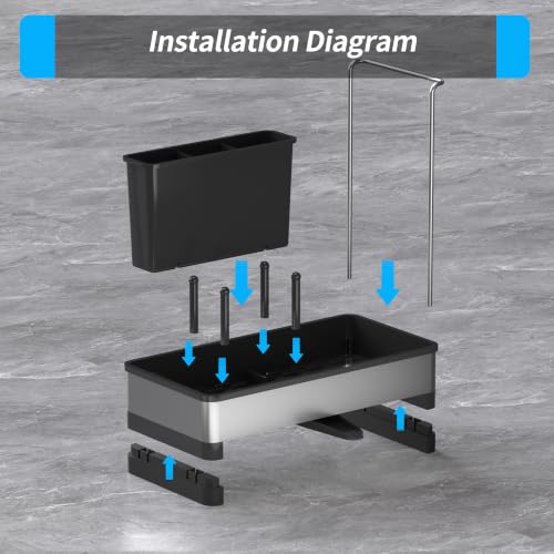 Stainless Steel Sink Caddy, Kitchen Sink Sponge Holder with Brush Holder and Towel Rack, Soap Dispenser Kitchen Organizers Storage Essentials, Dish Organizer for Countertop