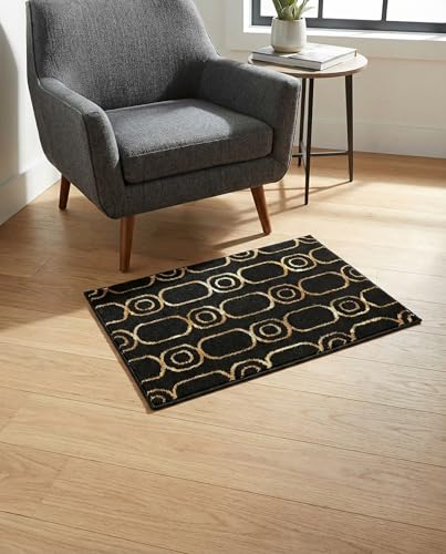 Rugs.com Vogue Geo Collection Rug – 2x3 Black Medium-Pile Rug Perfect for Entryways, Kitchens, Breakfast Nooks, Accent Pieces - color: Black and Gold, size: 2' x 3' Rectangular