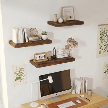 Vivelove Deep Floating Shelves 40x12” Set of 2, Rustic Brown | Easy Install With Hardware, 2" Thick, Invisible Brackets, Wall Mounted, No Sagging, For Any Room - color: Rustic Brown, size: 40”wx12”dx2”h