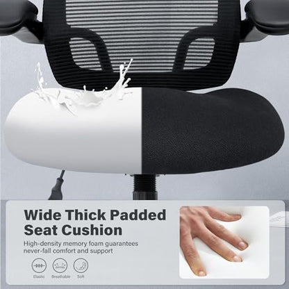 Kassipo Big and Tall Office Chair with Flip-Up Armrests, Black | 500LBS Capacity, Spring-Reinforced Memory Foam Seat & Heavy-Duty Base - color: Black