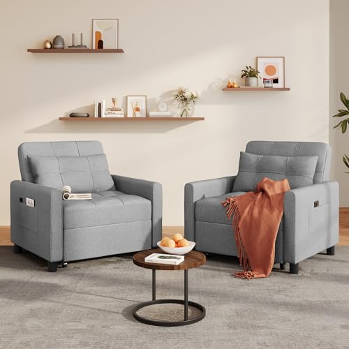 Sleeper Sofa Chair Bed, Convertible Sofa Chair 3-in-1, Gray | Adjustable Sleeper Chair Pullout Sofa Bed with Modern Linen Fabric for Living Room/Apartment - color: Light Gray