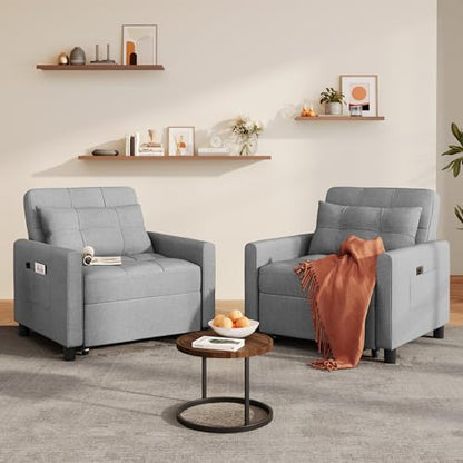 Sleeper Sofa Chair Bed, Convertible Sofa Chair 3-in-1, Gray | Adjustable Sleeper Chair Pullout Sofa Bed with Modern Linen Fabric for Living Room/Apartment - color: Light Gray