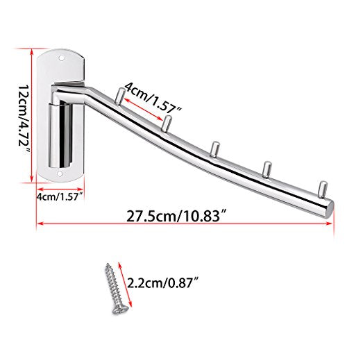 Sumnacon Wall Mounted Clothes Hanger Rack, Stainless Steel Garment Hooks with Swing Arm Holder, Space Saver Coat Robe Storage Organizer for Laundry Room Bedrooms, Clothing Drying Rack with 5 Hooks - color: Silver