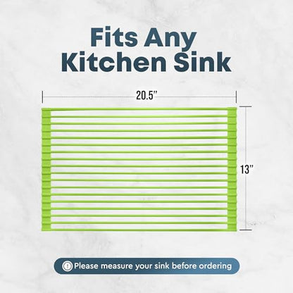 Zulay Kitchen Large Roll Up Dish Drying Rack - Heavy Duty Silicone Wrapped Steel Rods Over Sink Dish Drying Rack - Versatile Roll Up Sink Drying Rack & Trivet - Green,20.5 inches x 13 inches - color: Mint Green