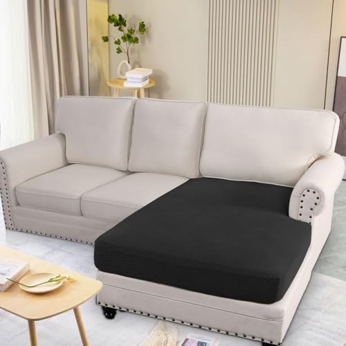 H.VERSAILTEX Super Stretch Individual Chaise Cover Sectional Couch Covers for L Shaped Sofa Both Left/Right Featuring Thick Jacquard Textured Twill Fabric (1 Piece Chaise Cover Large, Black) - color: Black, size: Chaise Cover Large