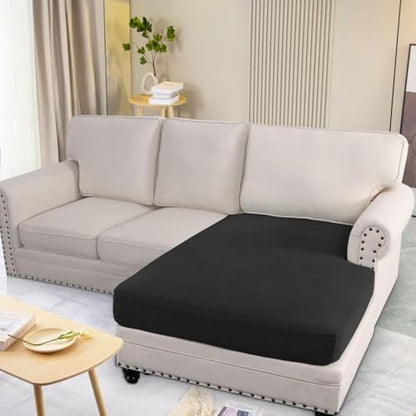 H.VERSAILTEX Super Stretch Individual Chaise Cover Sectional Couch Covers for L Shaped Sofa Both Left/Right Featuring Thick Jacquard Textured Twill Fabric (1 Piece Chaise Cover Large, Black) - color: Black, size: Chaise Cover Large