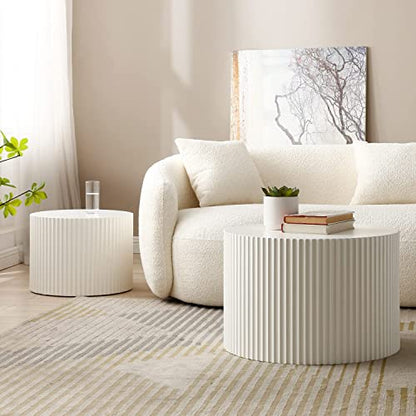 JUSTONE Round Nesting Coffee Table Set of 2 - Space-Saving White Modern Wooden Accent Tables for Small Spaces, Handcrafted Wood Side/End/Bedside Tables for Living Room & Bedroom - color: 23.62" Round-white