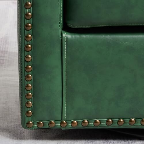 KINWELL 29" W Faux Leather Tufted PU Swivel Barrel Accent Chair, Green | No Assembly Vegan Leather Upholstered Swivel Club Chair with Nailhead Trim, Modern Armchair for Small Spaces Apartment - color: Green, style: Set of 1