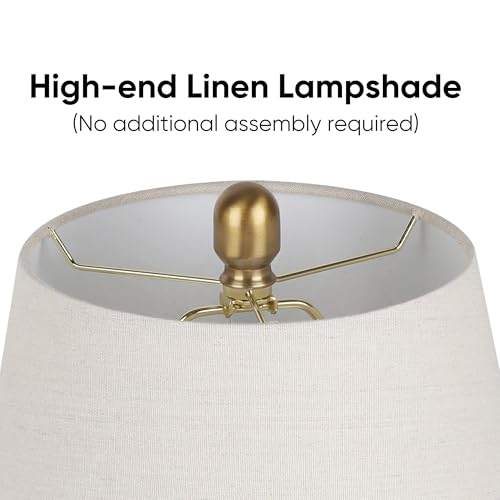 Farmhouse Ceramic Table Lamp, Natural Distressed Earth Tone Finish, Grey | Modern Bedside Lamp with Linen Shade, Rustic Table Lamp for Living Room, Bedroom Nightstands Dining Office