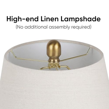 Farmhouse Ceramic Table Lamp, Natural Distressed Earth Tone Finish, Grey | Modern Bedside Lamp with Linen Shade, Rustic Table Lamp for Living Room, Bedroom Nightstands Dining Office