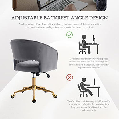 Eifizek Velvet Office Desk Chair, Modern Adjustable Home Desk Chair with Wheels, Swivel Vanity Chair for Bedroom, Office, Vanity Study (Grey) - color: Grey