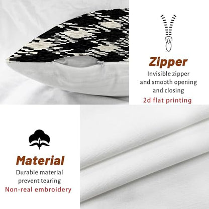 Houndstooth Throw Pillow Covers Set of 2, Modern Contemporary Geometric Abstract None Black Soft Velvet Washable Decorative Pillow Cases for Living Room Apartment Bed Sofa Decor 12x12 Inch - size: 12" x 12" (Pack of 2)