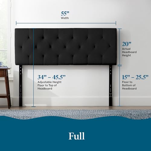 Lucid Mid-Rise Upholstered Headboard - Diamond Tufted - Padded Polyester - Adjustable Height from 34” to 46” - Easy Assembly - Bed Frame or Wall Mount - Sturdy - Black - Full / Full XL Size - color: Black, size: Full/Full XL
