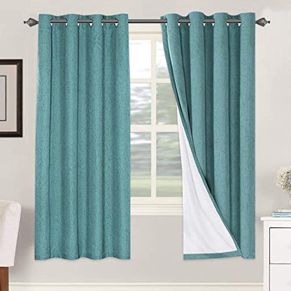 H.VERSAILTEX Linen Blackout Curtains 72 Inches Long 100% Absolutely Blackout Thermal Insulated Textured Linen Look Curtain Draperies Anti-Rust Grommet, Energy Saving with White Liner, 2 Panels, Teal - color: Teal, size: 52"W x 72"L (Pack of 2)