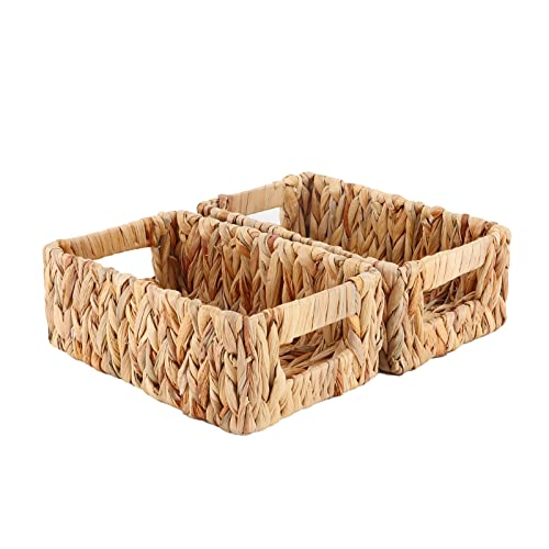 YAHUAN Woven Water Hyacinth Baskets for Organizing, Rectangular Wicker Baskets with Built-in Handles, Small Storage Baskets for Shelves (Water Hyacinth 2-Pack) - color: Water Hyacinth 2-Pack