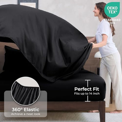 7-Piece Full Comforter Set, Black | Reversible, All-Season, Soft, 7 Piece Set, All-Season Reversible Bed in a Bag, Flat Sheet, Fitted Sheet, Pillowcases - color: Black, size: Full