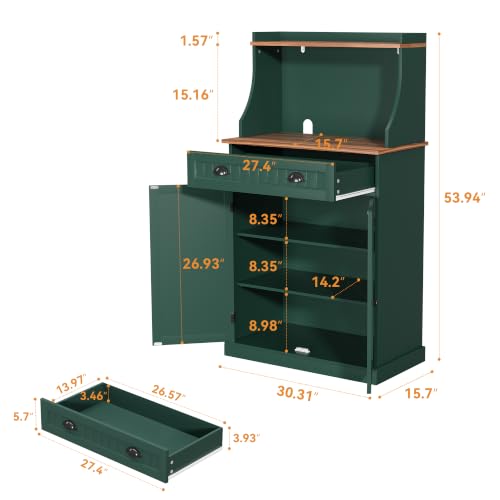 ARTPOWER 54" Kitchen Microwave Cabinet/Stand with Storage and Drawers, Green Pantry Storage Cabinet with Hutch & Adjustable Shelves for Kitchen, Dining Room, Living Room, Hallway - color: Green