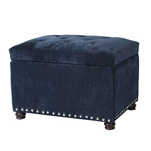 24" Ottoman with Storage for Living Room Rectangular Fabric Tufted Bench Footrest (Dark Blue) - color: Dark Blue