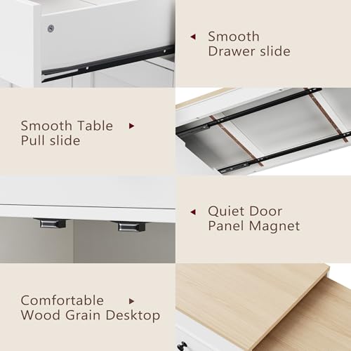 Kitchen Island, Extendable Dining Table with Storage | Extendable dining table, expands from prep station to dining table, seats up to 2 extra guests, saves space when closed - color: White