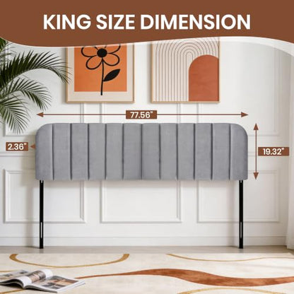 Upholstered Headboard Adjustable Height Queen/King Headboard Velvet Tufted Modern Headboards Easy Assemble Channel Stitched Headboard(Dove Gray King) - color: Dove Gray, size: King
