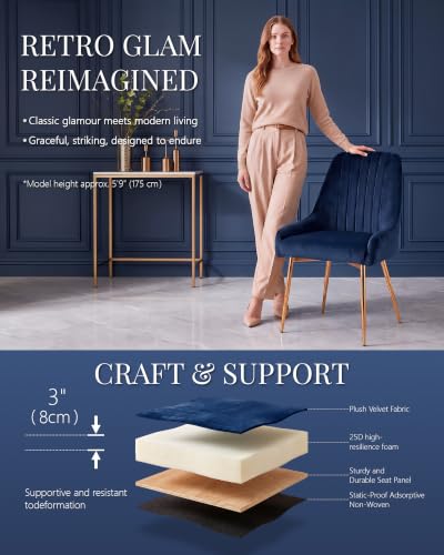 Velvet Dining Chairs Set of 4, Velvet Chairs, Kitchen Chair, Dining Room Chair, Dinning Chairs, with Golden Metal Legs, Mid-Century Modern Upholstered, for Living Room, Dining Room, Vanity Room, Blue - color: Blue, size: Set of 4