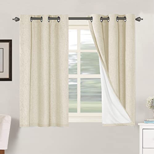 H.VERSAILTEX 100% Blackout Curtains for Bedroom Thermal Insulated Linen Textured Curtains Heat and Full Light Blocking Drapes Living Room Curtains 2 Panel Sets, 42x45 Inch, Bleached Sand - color: Bleached Sand, size: 42"W x 45"L (Pack of 2)