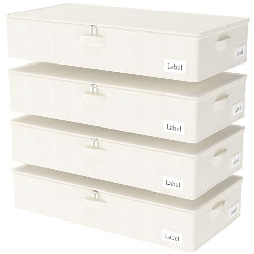 Yawinhe 48L Foldable Underbed Storage Bags, 4 Pack Closet Organizer,Beige | Blanket Storage Bags with Clear Window and 4 Handles; Foldable Underbed Bins Containers with Clear Window for Beddin - color: Beige, size: 31.5x15.7x6in/4-Pack