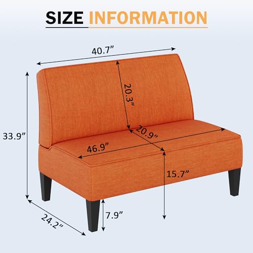 Small Loveseat, Orange Mini Sofa Couch Accent Upholstered Bench with Back Living Room Bedroom Office Armless Love Seat Settee - color: Orange