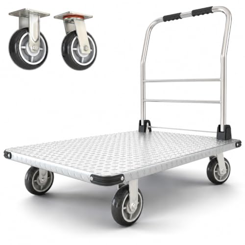 3000 lbs. Capacity Foldable Push Cart Dolly | Moving Platform Hand Truck | Heavy Duty Space Saving Collapsible | Swivel Flat Bed Wagon - Furniture Luggage Lifting - color: Silver, size: 3000 lbs.
