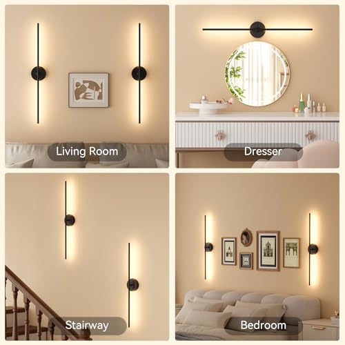 Battery Operated Wall Sconces Set of 2, 8000mAh Wireless Rechargeable 3000-6000K Dimmable 350° Rotate Wall Light with Remote for Living Room, Bedroom 31.6in Black - color: Black, size: 31.6in-Round Base