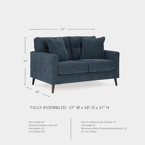 Signature Design by Ashley Loveseat Sofa, Navy Blue, No Assembly, Bixler | Chenille fabric blend, Durable foam cushions, Mid-century modern style, Track arms - color: Blue