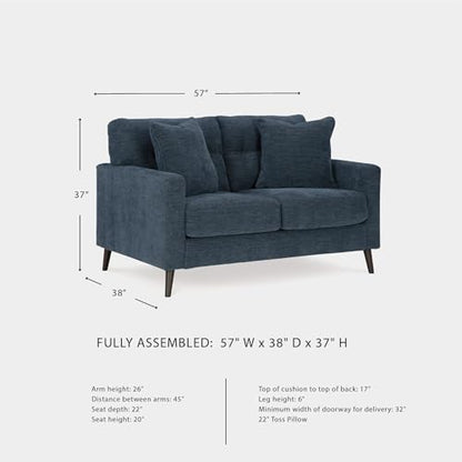 Signature Design by Ashley Loveseat Sofa, Navy Blue, No Assembly, Bixler | Chenille fabric blend, Durable foam cushions, Mid-century modern style, Track arms - color: Blue