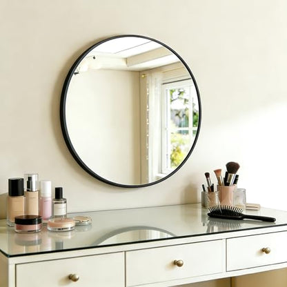 ZENY 18 Inch Round Wall Mirror, Black Frame Bathroom Mirror for Wall, Large Circle Vanity Mirror Wall Mounted - size: 18"L x 18"W
