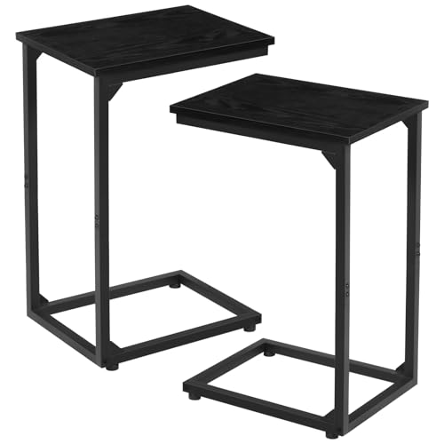 AMHANCIBLE C Shaped End Table Set of 2, Couch Side Table that Slide Under | TV Trays for Eating on Couch, Narrow Small Space Side Tables for Living Room Bedroom, Black - color: Black