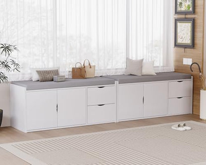 LVB Storage Entryway Bench, Long Shoe Bench with Drawers Storage Shelf | 40”Modern Entry Way Bench with Padded Cushioned Seating, Wood Shoe Rack Benchs for Foyer Entrance Living Bedroom, White Oak - color: White Oak