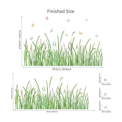 Green Grass Wall Corner Sticker Peel and Stick Flower Butterfly Wall Decal Green Plant Baseboard Skirting Line Wall Sticker for Living Room Decor