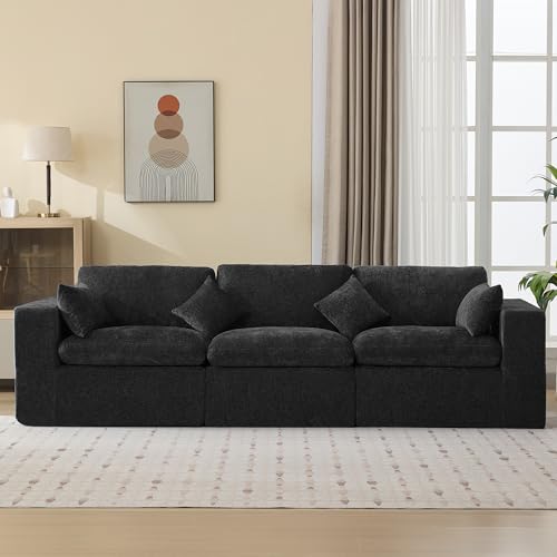 115''Cloud Boneless Sectional Couch, Modular Sectional Sofa Deep Seat, Oversized Upholstered Convertible Comfy 3 Seater Chenille Memory Foam Sofa Couches for Living Room, Dark - color: Dark, size: 115"/3 Seater