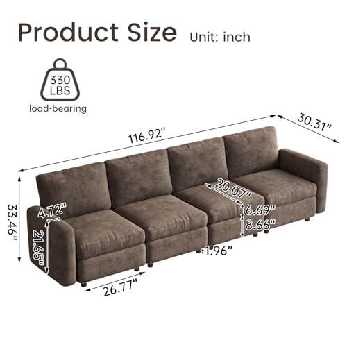 Guyii 116.92" Dark Brown 4-Piece Sofa Set, Extra-Large 4-Seater Modular Sectional Sofa, Modern Convertible Sectional Couch for Living Room, Bedroom, Home - color: Dark Brown, size: 4 Seat Sofa (No Ottoman)