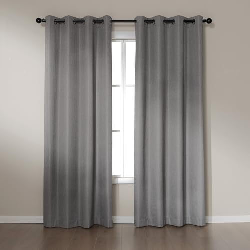 Amazon Basics Faux Linen Blackout Curtains for Bedroom and Living Room, 2-Piece Set with Grommets, 42" W x 84" L, Grey - color: Grey, size: 42"W x 84"L (Pack of 2)