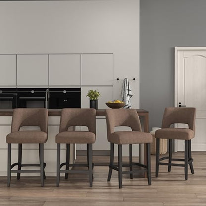 VKNOW Bar Stools Set of 4, 26" Upholstered Counter Height Bar Stools | Modern Counter Stools with Black Rubberwood Legs for Kitchen Island Dining Room Bar, Brown-Black Legs - color: Brown-black Legs, size: Set of 4