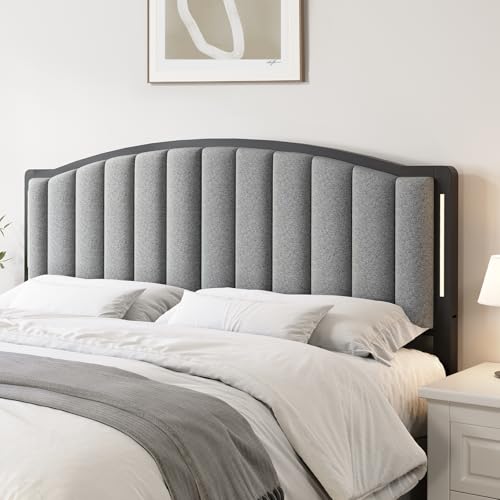 Headboard for Queen Size Bed with LED Lights, Upholstered Vertical Channel Tufting Head Boards, Linen Fabric Bed Headboard Only, Attach Frame, Ideal for Bedroom, Dorm, Guest Room, Grey - color: Gray, size: Queen